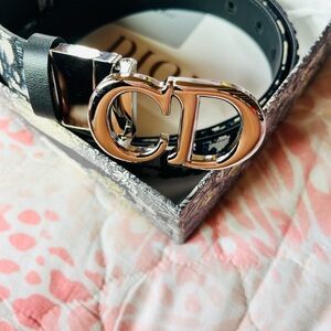 Dior Black Belt with Silver Accents